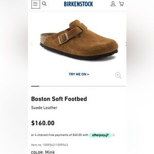 Birkenstock Boston Clog Suede Leather Soft Footbed-Mink Size 40